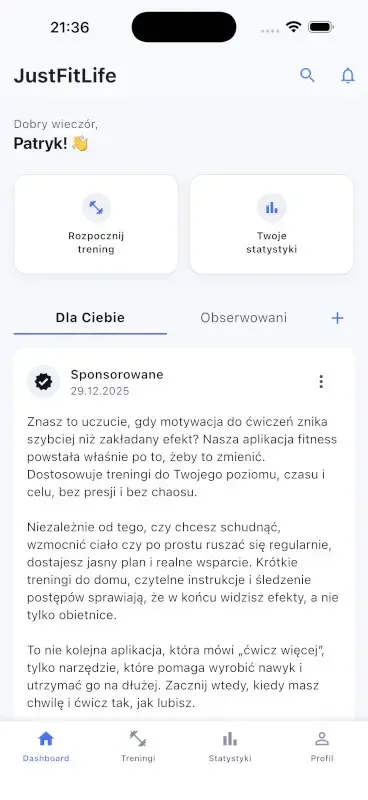 JustFitLife - kompleksowa aplikacja mobilna